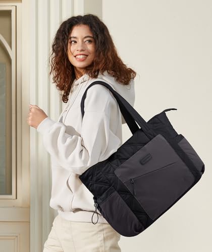 Image of LOVEVOOK Tote Bag for Women, puffer tote bag for Work Travel Nurse, Lightweight quilted Bags with Compartments