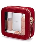 Popvibe Clear Makeup Bag Travel Cosmetic Case Transparent Toiletry Bag with Zipper, Portable Make Up Organizer Traveling Compact Car Bag for Essentials, Red, Mini