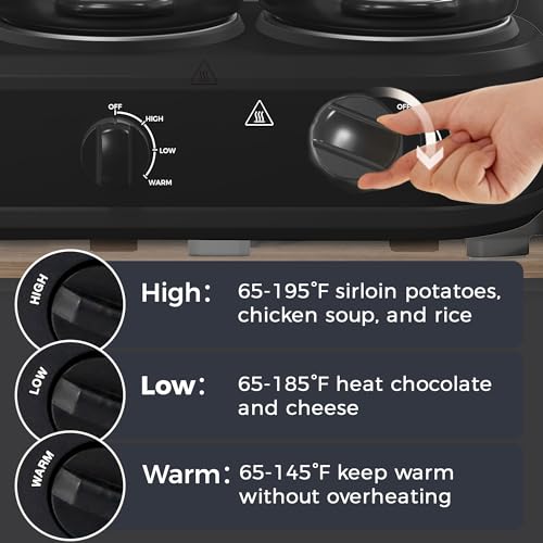 Heynemo ZES007 Triple Slow Cooker, 3×1.5 Qt Buffet Servers And Warmers, 3 Pots Buffet Slow Cooker Adjustable Temp Lid Rests Stainless Steel Black thumb #1