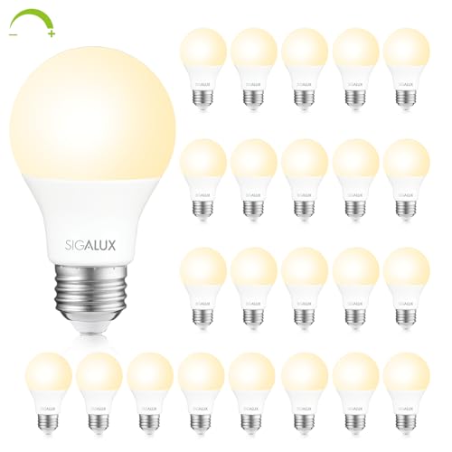 Sigalux EcoBright, T20 Compliant LED Light Bulbs 60W A19 Dimmable 2700K Warm Lightbulbs, Efficient 8W Soft White LED Bulbs with E26 Medium Base, 750 Lumens,ETL Listed,24 Packs