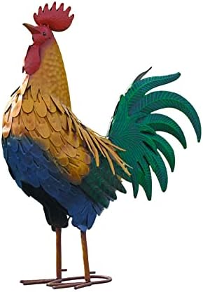 TERESA'S COLLECTIONS 21 inch Large Metal Rooster Garden Statues Decor, Outdoor Chicken Sculpture Figurines Bird Yard Art for Farm Patio Lawn Kitchen Decorations