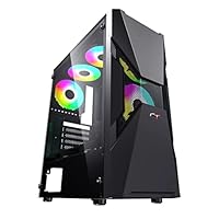 CTesports WarMachine Gaming-Gehäuse ATX Mid-Tower mit Seitenplatte aus gehärtetem Glas, RGB-Streifen vorne, Zwei 120 mm Lüfter, Schwarz