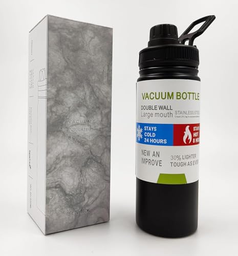 Image of Insulated Stainless Steel Water Bottle with Leakproof Lid | Double Wall Vacuum Flask | Keeps Cold 24 Hrs & Hot 12 Hrs | BPA-Free Wide Mouth Sports & Travel Water Bottle (Black)