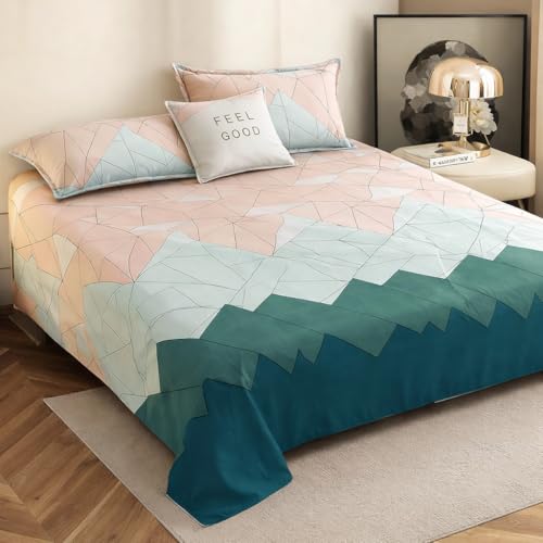 Image of Cotton Feel King Size Flat Bedsheet for Double Bed (90 x 100 Inches | 230 x 250 cm) with 2 Pillow Covers | Soft & Smooth Printed Bedsheet for Daily Use (Beige, King Bed-90x100)