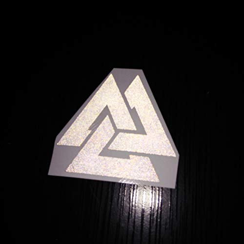 CUSHYSTORE 3" Valknut Triangle Knot Rings Runes Celtic Reflective Decals Vinyl Sticker for Car Laptop Hardhat Black Reflect White, 2 Pack