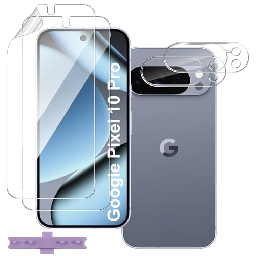 QULLOO Protector de Pantalla para Google Pixel 10 Pro [No es de Cristal], 2 Piezas películas de hidrogel y 2 Piezas Protector Camara Cristal Templado, Fácil instalación