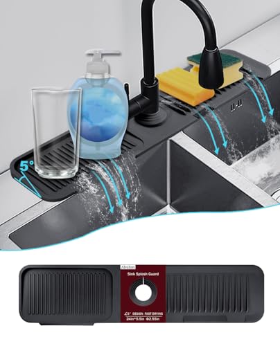 Alfombrilla fregadero cocina en Pendiente de 5 °,tapete para fregadero de silicona,protector encimera cocina,bandeja de recogida de goteo de agua en la manija detrás del grifo