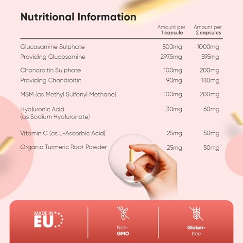 Glucosamine and Chondroitin Supplement - 180 Capsules - Up to 6 Months Supply - with Hyaluronic Acid, MSM, Vitamin C & Turmeric - Gluten-Free & Non-GMO Glucosamine & Chondroitin Complex - Image 4