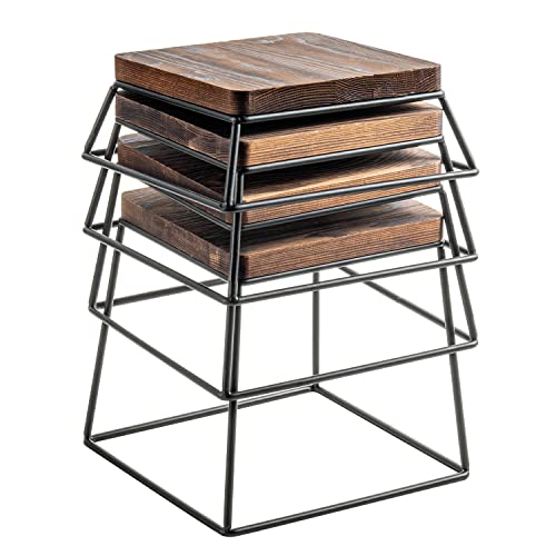 Mygift Burnt Wood & Black Metal Wire Square Retail Food Display Risers/Pizza Stands, Set Of 4 #TOP5