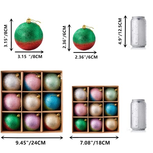Estavucci 9Pcs Rainbow Two-Color With Shiny Sequins Christmas Ball Ornaments For Xmas Tree Wedding Party Holiday Decorations(2.3In And 3.1In ) (3.1''/8Cm) #TOP1