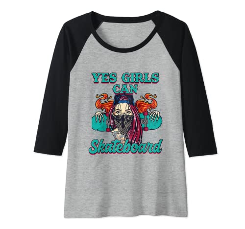 Donna Ragazze Skateboard Sporty Girl Skate Skater Gift Maglia con Maniche Raglan