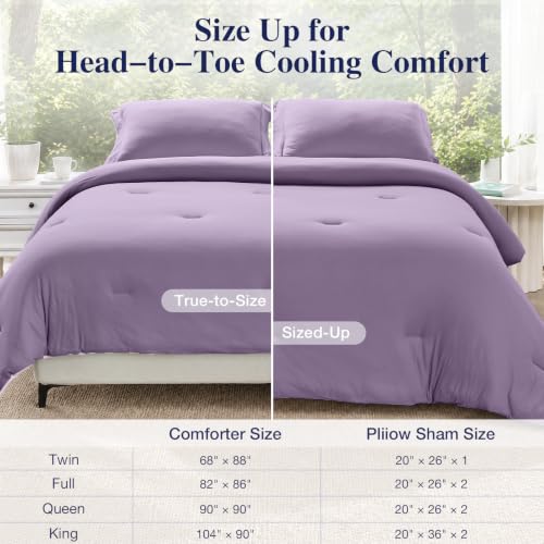 Image of MUXHOMO Cooling Comforter Set Queen Size, Lightweight Summer Comforter for Hot Sleeper, Reversible Bedding with ICY Cooling Surface, Includes 1 Comforter (90 inchx90 inch) and 2 Shams (20 inchx 26 inch), Lavender