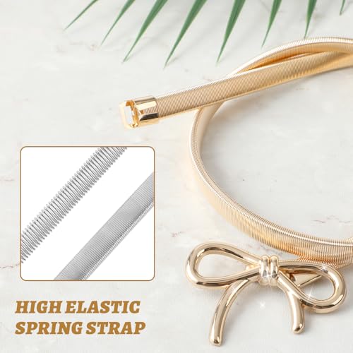 Skinny Metal Waist Belt for Women, Stretchy Belt Elastic Waistband Adjustable Chain Belt with Bowknot for Dress4