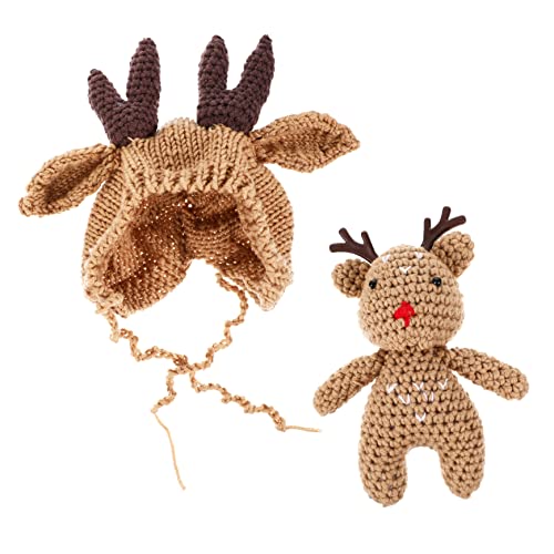 1 Set Adorable Antler Newborn Hat Wool Knit Beanie for Boys for Photography Props Warm Winter Accessory for Months Brown