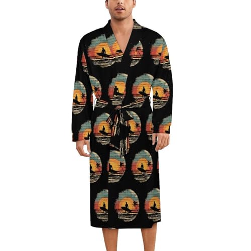Vintage Sunset Surfing Soft Robe Long Sleeve Bathrobes V Neck Sleepwear Spa Robes with Belt Men Woman