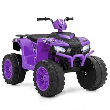 COSTWAY Kids Electric Quad Bike, 24V Battery Powered Ride on ATV with Soft Start, Wireless Connection, Music, LED Lights, Forward/Backward Functions, for Boys & Girls Aged 3-8 Years (Purple)