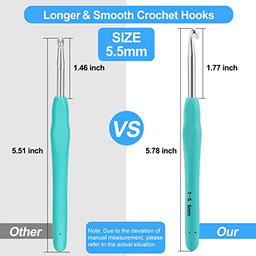 Image of Vodiye Professional Extra Long 5.5mm Crochet Hooks Set, Ergonomic Handle, for Beginners and Experienced Lovers