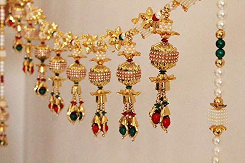 REPTUM DECOR Latest Traditional Hanging Handmade White CCB-Moti Zula Pearl Beads Bandarwal Toran for Main Door (Golden, 37 inch Length). - Image 3 thumbnail