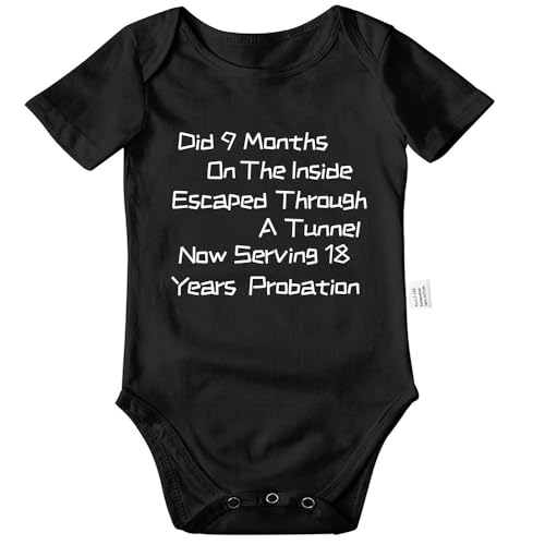 Qixiaccvk Did 9 Month on the Inside Escaped Through A Tunnel Now Serving 18 Years Probation Infant Bodysuit, Fashion Gender Neutral Baby Short Sleeve Outfit (Black, 3-6 Month)