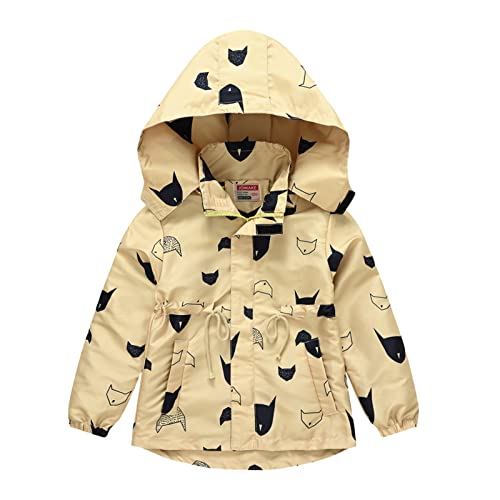 Kids Boys Detachable Hooded Rain Jacket Zip Print Windproof Outerwear Fall Warm 𝗪aterproof Coat with Pocket