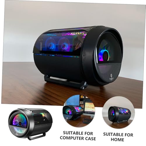 Gabinete de PC OSALADI Matx con iluminación RGB, diseño panorámico redondo, negro, con soporte para refrigeración líquida y uso para oficina en casa y juegos miniatura 3