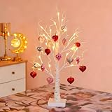 Valentine Tree Light Romantic Glow Birch mit 18 HerzanhäNgern, Tischplatte LED Lichterbaum, Beleuchteter Valentinstagsbaum Für Zuhause, Hochzeit und Valentinstagsdekoration (1 PC)
