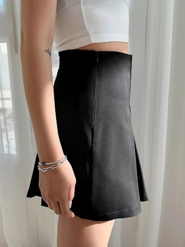 Womens' Plain High Waist Pleated Detail Skirt Casual Mini Skirts for Women4