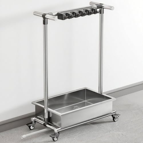 ZQFHSX Support pour Balai et serpillière - Organisateur Utilitaire sur Pied avec évier en Acier Inoxydable, Support pour Produits de Nettoyage, Chariot de ménage