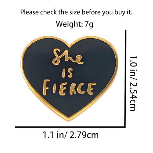 Image of Enamel Pin,She Is Fierce Lapel Pin,Black Heart Brooch,Girls Power Feminist Badge,Inspirational Empowerment Fashion Jewelry,Gift For Girl Women Teen Friend Clothing Decoration DIY Decor