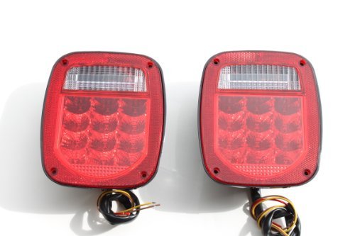 LED Universal Stud-Mount Combination Tail Lights Red License Illuminator on Left Truck Trailer RV KL-25104 / 25104L 1 Pair Compatible with Jeep