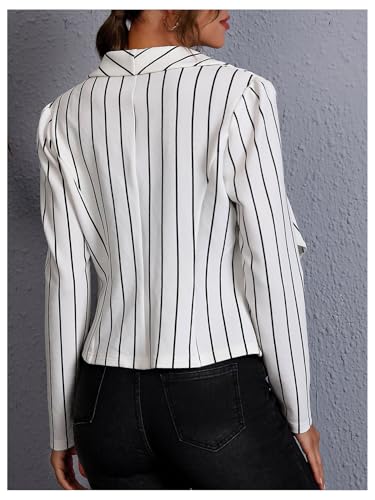 Floerns Women's Striped Open Front Business Blazer Shawl Neck Long Sleeve Crop Jacket3