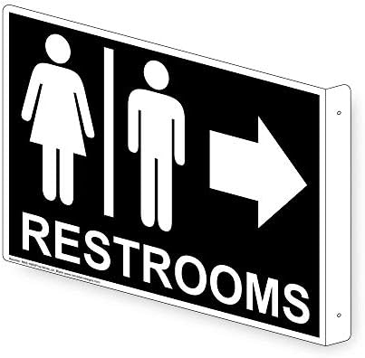 ComplianceSigns.com Restrooms Wall Sign, Projection-Mount 9x7 inch Black Aluminum for Public Bathrooms