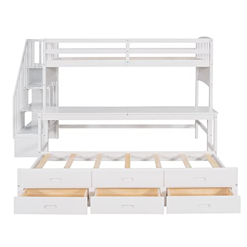 Biadnbz Twin Xl Loft Bed With Adjustable Trundle, Storage Stairs, Drawers And Long Desk, Solid Wood 2In1 Loftbed&Daybed Bedframe For Kids/Teens, White #TOP7
