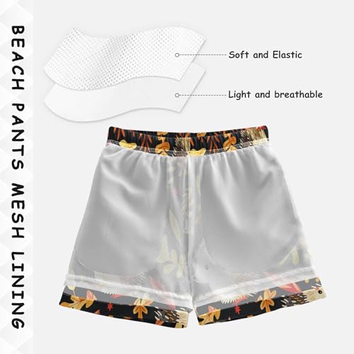 Boys Swim Trunk Quick Dry Autumn Hedgehogs Leaves Berries Board Shorts Swimwear 6-12T4