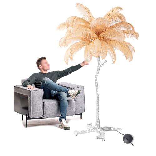 WJFTODAY Lámpara de pie, Lámparas de pie de Plumas Lámparas de pie Modernas de Resina Lámpie LED de 3 Pantallas Lámpara de pie Regulable Interruptor de pie Lámpara de Lectura para Dormitorio - Regalo