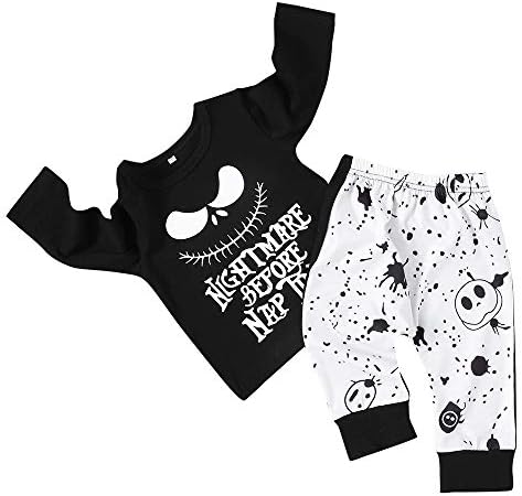 Christmas Todder Baby Boy Girl Clothes 2PCs Outfit Set Nightmare Before Nap Time T-Shirt and Skull Pants 0-6 T