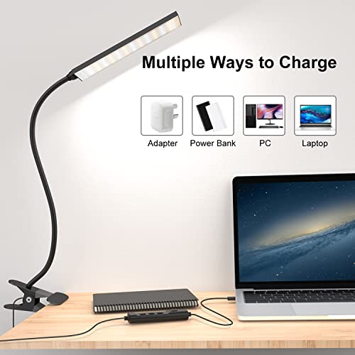Raoyi Led Desk Lamp, 5W Usb Clip On Light Eye-Caring Reading Clamp Table Lamp With 48 Leds Flexible Gooseneck, 3 Color Modes And 14 Brightness Levels For Office Bedroom Study (Black) #TOP6