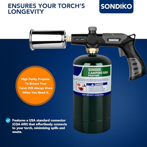 Image of Sondiko Propane Tank 2 Pack, High Purity 1LB Propane Cylinder Tank 16 oz, Factory Prefilled and DOT Compliant, Premium Propane to Broil Sous Vide for Welding Brazing Soldering