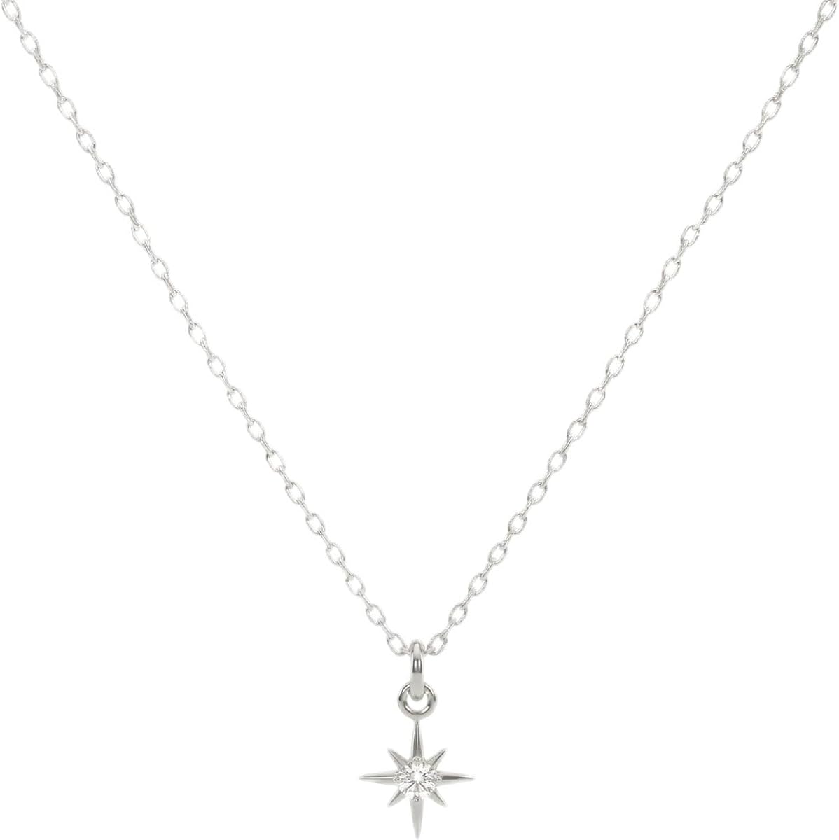 Silver North Star Necklace, Dainty CZ Star Pendant for Women