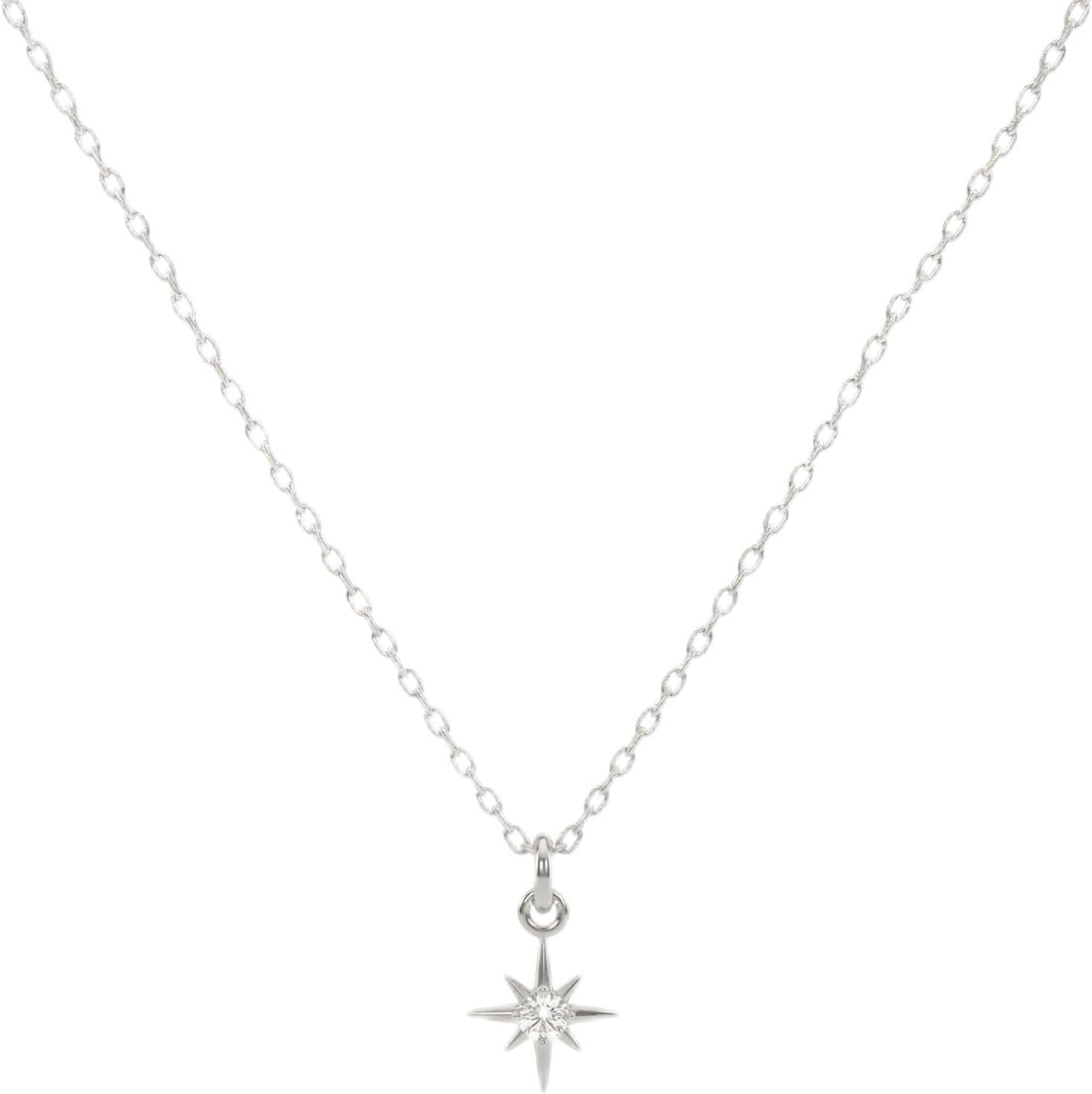 Annika Bella Sterling Silver Star Necklace for Women, Length 15-17 Inches, Tiny Cubic Zirconia North-Star Charm Pendant Necklace, Waterproof, Celestial Jewelry Gift for Her