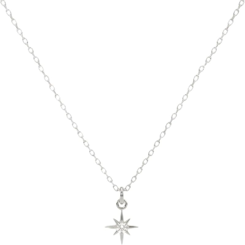 Silver North Star Necklace, Dainty CZ Star Pendant for Women
