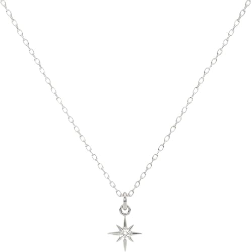 Annika Bella Sterling Silver Star Necklace for Women, Length 15-17 Inches, Tiny Cubic Zirconia North-Star Charm Pendant Necklace, Waterproof, Celestial Jewelry Gift for Her