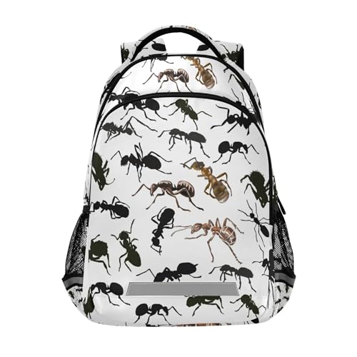 Black White Ants Backpack Lightweight Travel School Backpack Laptop Notebook Tablet School Bag Stylish Casual Daypack with Reflective Stripes