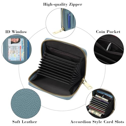 Image of GAEKEAO Wallet Women RFID Blocking Leather Small Compact Zip-Around Credit Card Holder with ID Window & Zipper Pocket