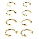 Yolev Piercing de acero quirúrgico de acero quirúrgico de 16 g, para nariz, septum, herradura, para cejas, tragus, hélice, labio, kit de estiramiento, calibre de herradura, para mujeres y hombres