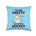 Ice Hockey Sports Cute Cat Playing Ice Hockey Stick Puck Throw Pillow