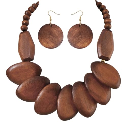 Collar de madera gruesa Coiris y juego de pendientes para regalo de mujer folk
