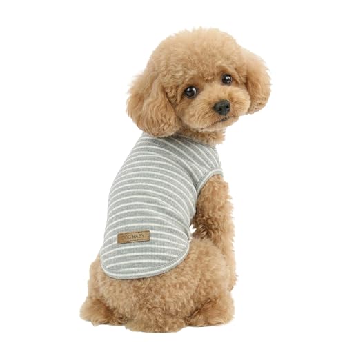 PetGround 犬 服 小型犬 春 夏 秋 冬 小型犬 中型犬 ボーダー シャツ 着せやすい 防寒 伸縮性 かわいい おしゃれ 犬服 (L, グレー)（Amazon）