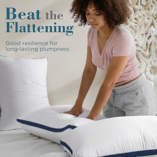 Image of viewstar Pillows Queen Size Set of 2, Firm Support Bedding, Navy | Down Alternative, Gusseted, Hotel Quality, Fluffy Plump Filling, Oeko-Tex Certified, Machine Washable, for Side Sleepers