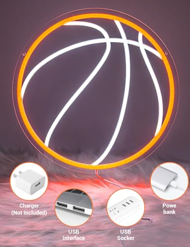 Image of Basketball Neon Sign, 13x13 Inch Led Neon Light Signs for Wall Decor, USB Powered Aesthetic Wall Decor, Sports LED Light for Room Bedroom Shop Decor (Basketball)